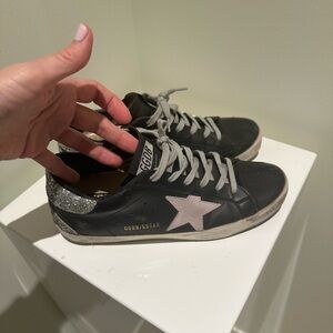 Golden Goose Women's Black and Sparkly Silver Sneakers